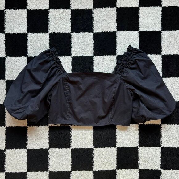 Jason Wu Black Square Neckline Puff Sleeve Top XL - Picture 1 of 7